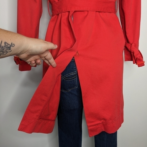 See By Chloe red belted collared cotton button closure trench coat jacket 6 - Picture 9 of 14